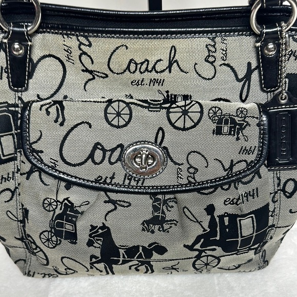COACH Horse & Carriage Canvas Leather Trim Shoulder Bag Carryall Tote - Picture 2 of 15